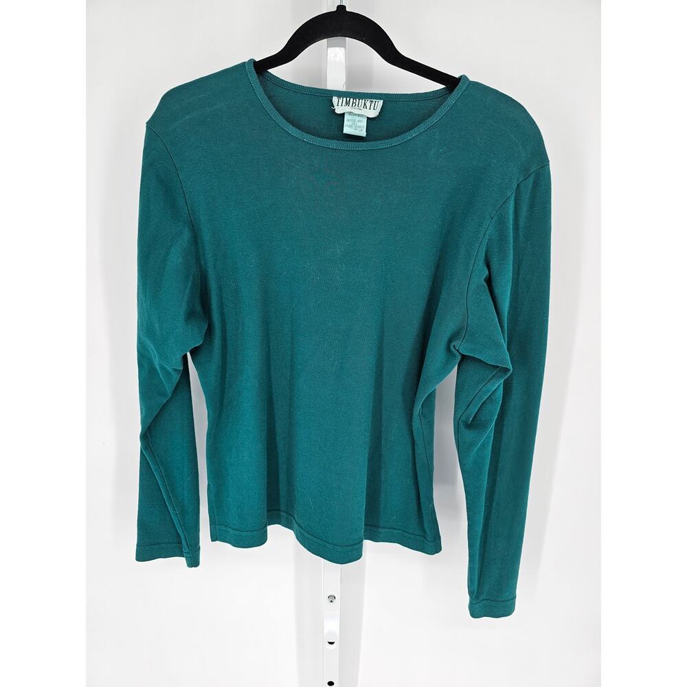 Timbuktu Station Women's Green Cotton Boat-Neck Long Sleeve T-Shirt Size M/L